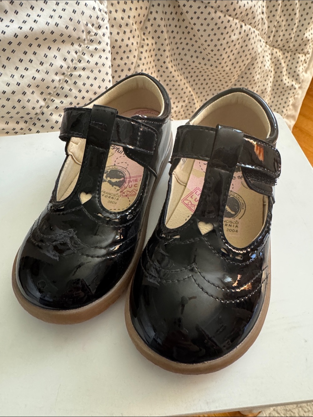 Livie & Luca Black Patent Mary Jane Shoes with Heart Cutout